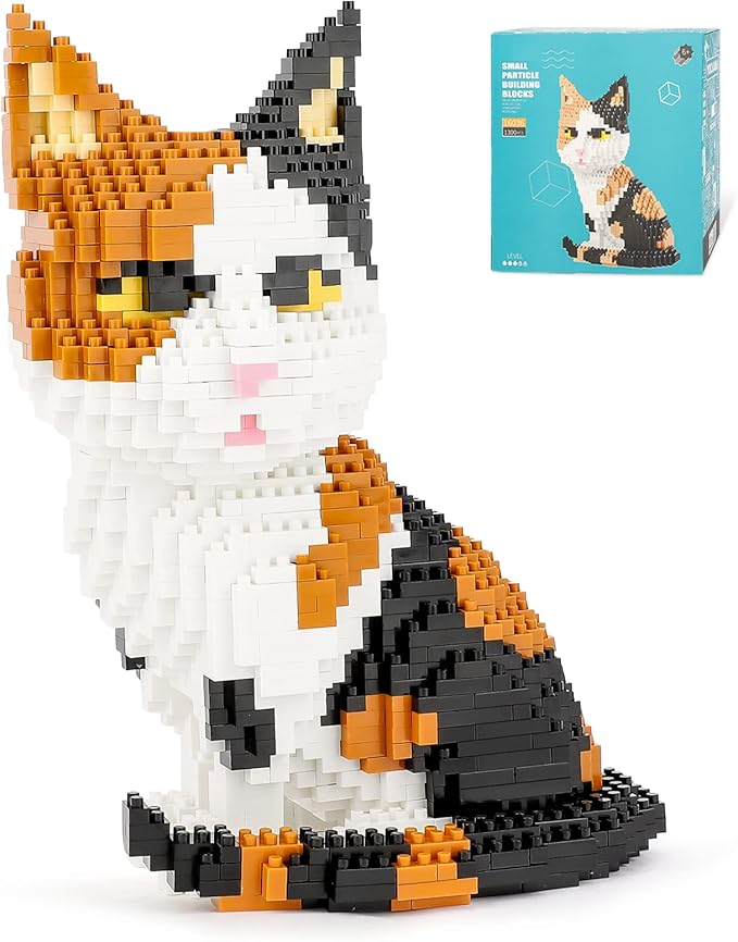 QLT QIAOLETONG Cat Mini Building Blocks Cute Animals Sets for Goodie Bags, 1300 PCS Micro Mini Building Toy DIY 3D Bricks Kit for Adults, Party Favors for Kids, Birthday Gift for Boys Girls