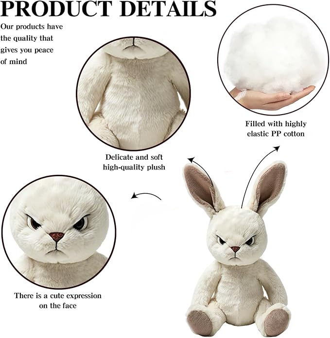 Bunny Stuffed Animal – Cute White Rabbit Plush Toy for Kids & Adults – Birthday Surprise & Room Decor –A Cuddly Companion for Everyday hugs and Bedtime