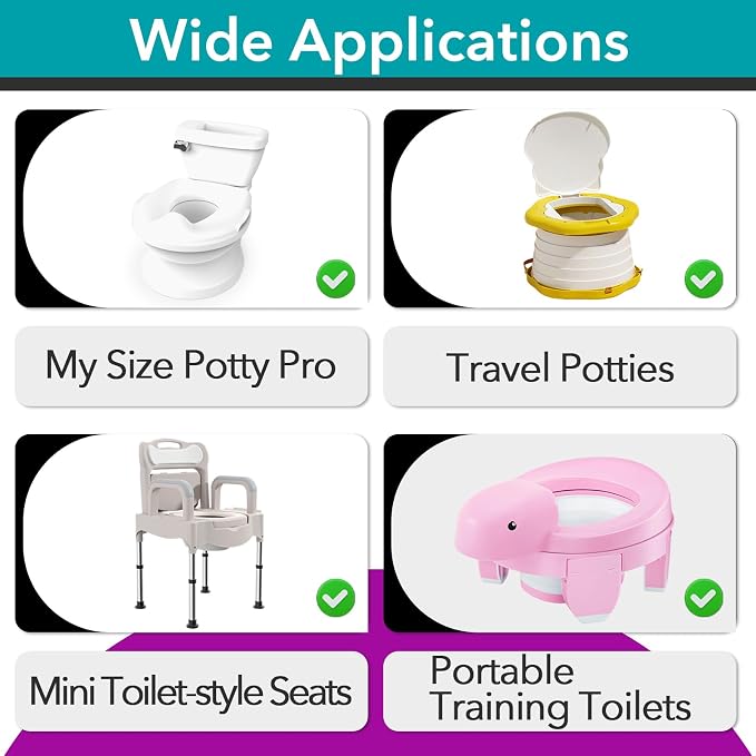 200 Pcs Potty Liners for Summer Infant My Size Potty Pro, Disposable Potty Bags with Elastic Edge, Easy-Clean Design for Toddler Training, Fits Most Potty Chairs, Portable Toilets & Travel Potties