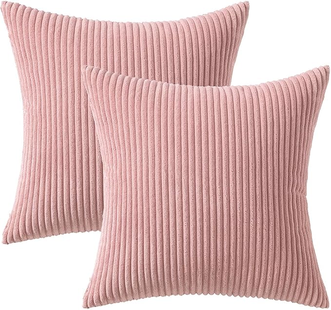 MIULEE Euro Corduroy Throw Pillow Covers Set of 2 24x24 Blush Pink | Soft Striped Textured Cushion Cases, Boho Square Lovely Cute Pillowcases, Home Decor for Couch Chair Sofa Bed Living Room