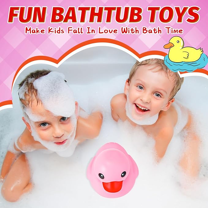 Honoson 6.89 Inch Giant Rubber Duck Big Rubber Duck Large Duckling Bath Toy with Squeaky Sound for Summer Baby Shower Birthday Party Favor Gift(Pink)