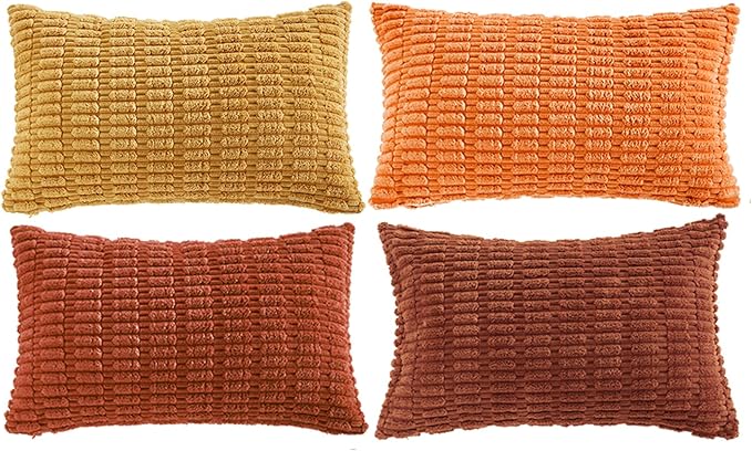 Fancy Homi 4 Packs Decorative Throw Pillow Covers for Living Room Couch Bed, Modern Farmhouse Boho Home Décor Accent Cushion Case, 20" x 12", Burnt Orange Series