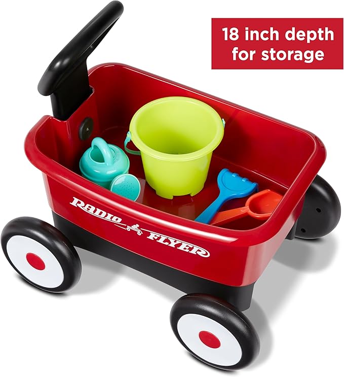 Radio Flyer Push & Pull Walker Wagon with Garden Tools, Red, for Kids 1-4 Years Old, Locking Handle for Stability, Baby Push Walker Converts to Pull Wagon, for Indoor & Outdoor Play