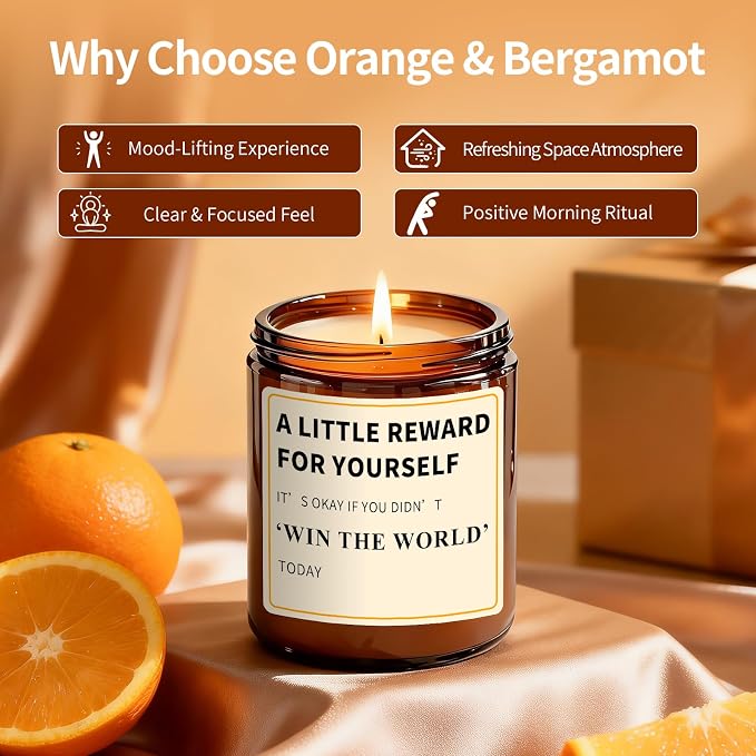 Reward Candle Gifts for Women Men - 7 oz Orange Scented Candle - Soy Candle Gift for Women, Birthday Mother Gifts for Mom, Encouragement/Cheer Up/Positive Gift for Friends, Coworker, Sister