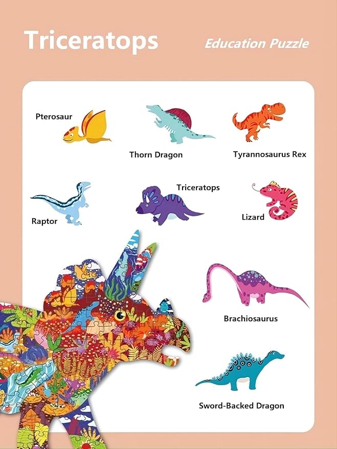 Jigsaw Puzzles for Kids Ages 4-8, 8-10, Colorful Animal Shaped Puzzle Floor Puzzles Children Learning Educational Toys Games Gifts for Boys and Girls (Triceratops-150 PCS)