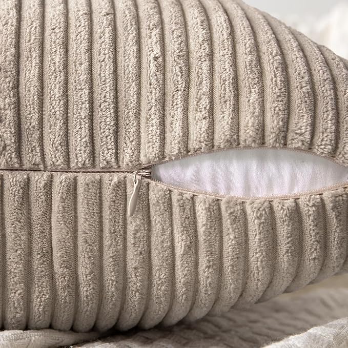 MIULEE Taupe Decorative Throw Pillow Covers for Couch 18x18 Inch | 2 Pack, Boho Farmhouse Pillow Covers, Soft Cross Corduroy Patchwork Textured Cushion Cases For Bed Sofa