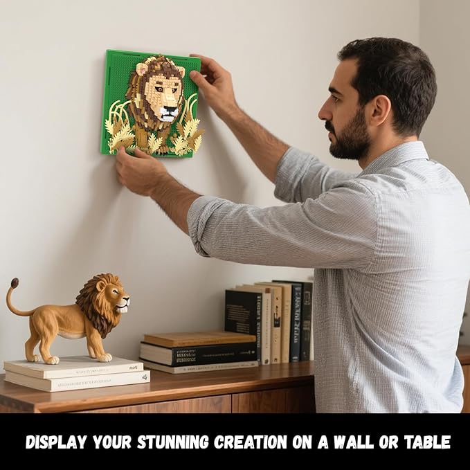 Lion Animal 3D Wall Art Micro Mini Building Blocks Set, Unique Home Wall Decor or Table Display, No Compatible with Lego Set, Ideal Gift Toy for Adults Boys Girls (1187 PCS)