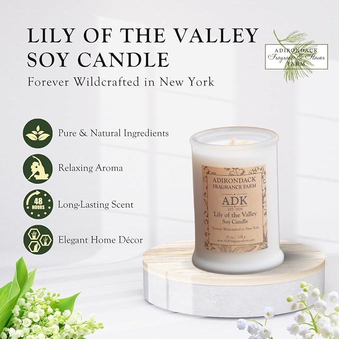Adirondack Fragrance & Flavor Farm Lily of The Valley Scented Candle 10 Oz | Proudly Poured in The USA, Natural Aromatherapy Wax for Relaxation, Home Décor, Kitchen, Gift and Living Spaces