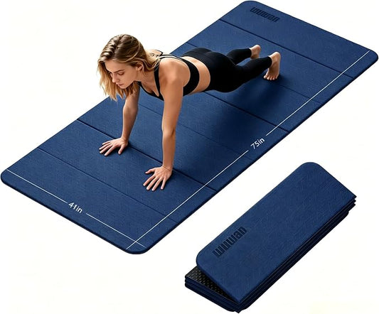 Foldable TPE Yoga Mat Thick 10mm,75" x40"Extra Large Exercise Mats | Stretch Mat Non-slip Fitness Folding Mat Easy to Carry,Wide Gym Mats for Women Men Suitable for Home Workout Travel Pilates
