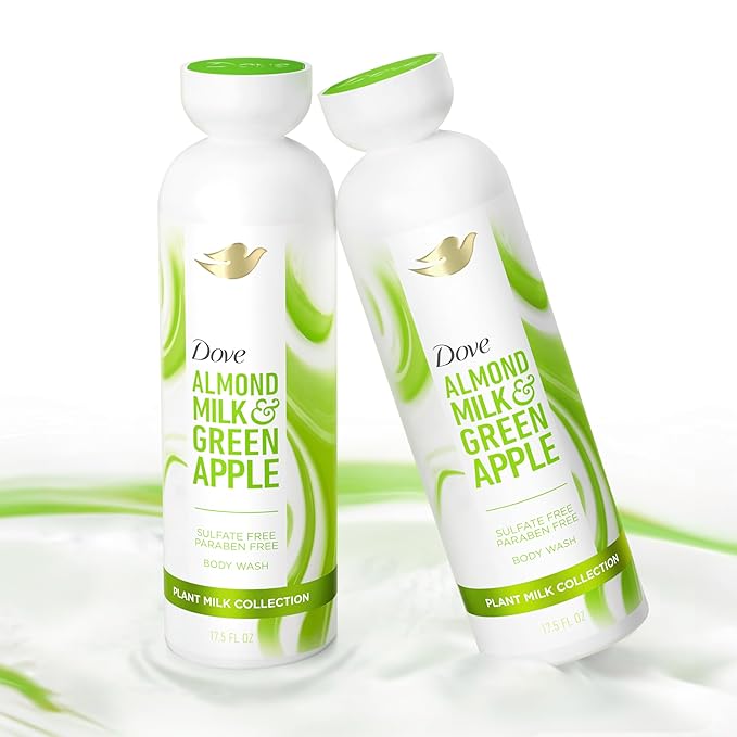 Dove Plant Milk Cleansing Body Wash Almond Milk & Green Apple for Moisturized Skin Gentle Cleanser, No Sulfates or Parabens, pH balanced 17.5 fl oz (Pack of 4)