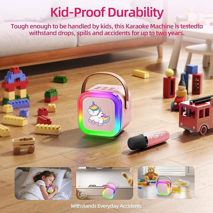 Kinglucky Mini Karaoke Machine for Kids, Top Birthday Gift Pick for Girls Ages 3, 4, 5, 6, 7, 8, 9, 10, 11, 12 Years Old, Kids' Personal Video Players Accessories with 2 Mics & Fun Voice Effects, Pink
