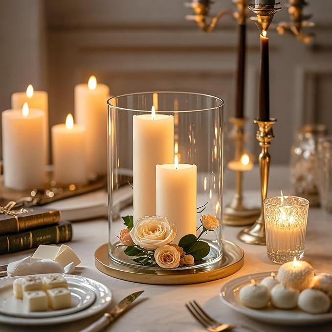 2pcs 6" x 4.7" Clear Glass Cylinder Vases for Centerpieces | Wide Mouth Flower Vases for Wedding & Home Decor, Hurricane Floating Candle Holders for Table, Includes 2 Floral Tapes