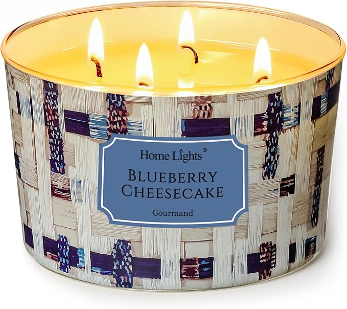 HomeLights Scented Candles for Women & Men, 18oz Candle Jars Aromatherapy 4-Wick Candle, Ideal for Rustic Modern Home Decor and Gifts, Blueberry Cheesecake