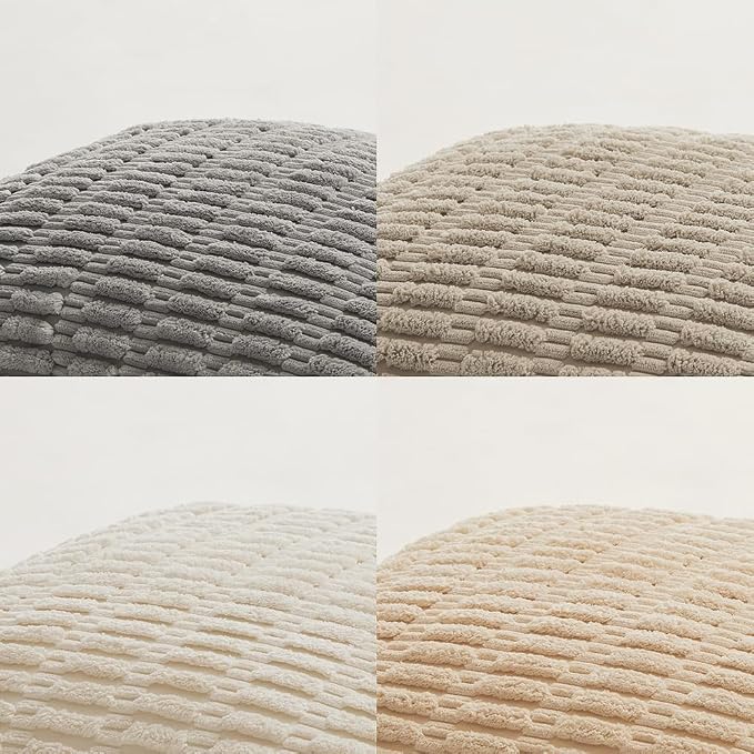 Fancy Homi 4 Packs Neutral Long Lumbar Decorative Throw Pillow Covers 12x24 Inch for Living Room Couch Bed, Boho Home Decor, Soft Striped Corduroy Rectangle Accent Beige Cushion Case 30x60 cm
