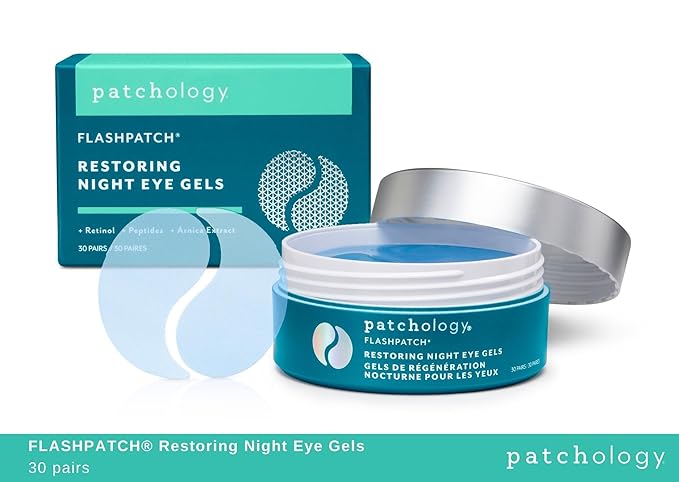 Patchology FlashPatch Restoring Night Eye Gel Patches with Retinol, Squalane & Peptides – Hydrogel Under Eye Masks for Fine Lines, Dark Circles & Puffiness – Overnight Eye Care (30 Pairs)