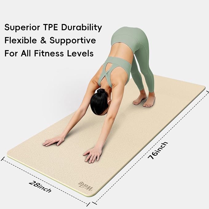 WEILA Extra Thick 10mm Yoga Mat - Non-Slip TPE Fitness Mat for Yoga, Pilates & Workout, 76"x28" Large Dual-Color with Carry Strap for Travel, Gym, Home