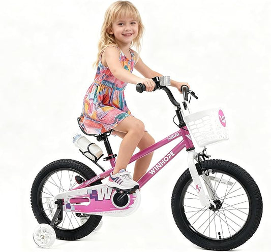 WinHope Kids Bike, 12-18 Inch Toddler Bicycle with Removable Training Wheels and Dual Brakes, Children Bike for Beginner with Adjustable Seat and Headlebar for 2-9 Years Boys Girls, Multiple Colors