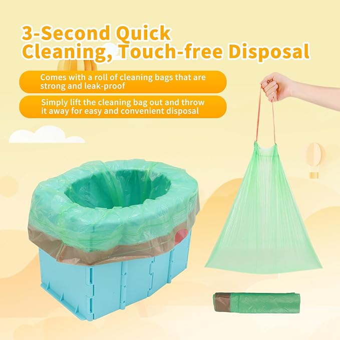 Portable Potty for Toddler Travel, Reusable Foldable Potty Training Toilet with Travel Bag and Liners, On the Go Potty Emergency Toilet for Car, Camping, Indoor, Outdoor