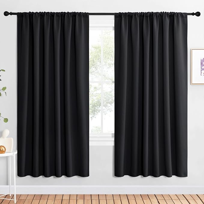 NICETOWN Black Blackout Curtain Blinds - Solid Thermal Insulated Window Treatment Blackout Drapes for Bedroom (2 Panels, 62 inches Wide by 72 inches Long)