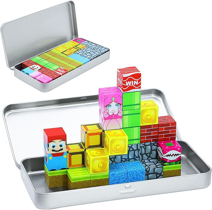 Mini Magnetic Cubes, 35PCS Toddler Educational Travel Building Toys with Iron Storage Box, Birthday Gift for Boys Girls 4-8, STEM Learning Set for Kids 3-5
