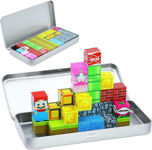 Mini Magnetic Cubes, 35PCS Toddler Educational Travel Building Toys with Iron Storage Box, Birthday Gift for Boys Girls 4-8, STEM Learning Set for Kids 3-5
