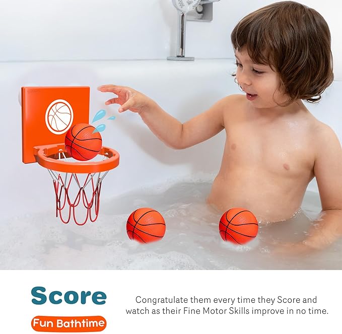 MARPPY Bath Toys - Bathtub Basketball Hoop for Kids, Toddlers - Suction Cup Basketball Hoop and 4 Soft and No Hole Balls - Baby & Toddler Mini Basketball Hoop - Boys & Girls