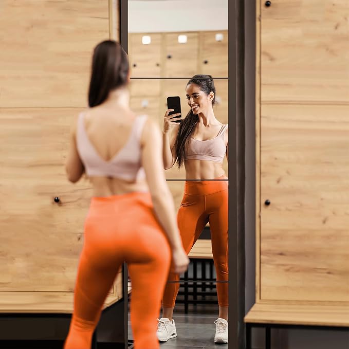 Delma Frameless Mirror Tiles 22"x22"x4 Pcs Wall Mounted | Shatter Resistant, Full Length Tempered Glass Panels, For Home Gym Bathroom Bedroom & Living Room Decor