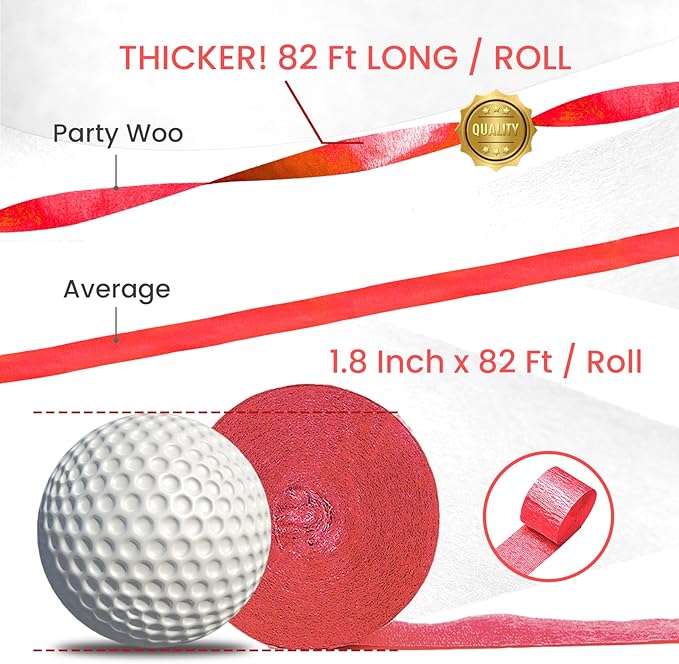 PartyWoo Pink Crepe Paper Streamers 6 Rolls 492 ft Pack of Light and Hot Pink Red White Crepe Paper Rolls for Baby Shower Valentine's Day Wedding Birthday Party Decorations (1.8 Inch x 82 Ft/Rolls)