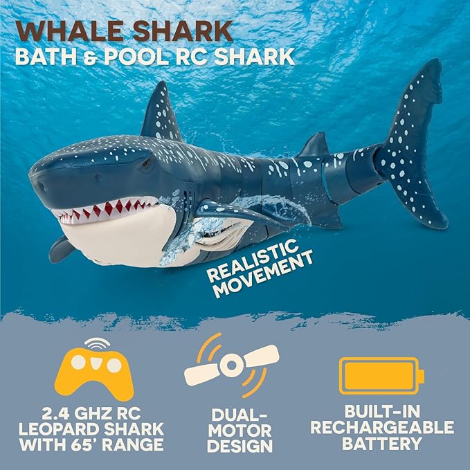 Terra - Remote Control Shark for Pool Toy – Realistic Moving RC Shark Toy for Water Play & Swimming Pools – Fun RC Pool Ocean Lake Toys for Kids – Battery-Operated Floating Toy
