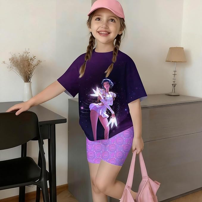 K-POP DEM0N Hunters Outfits for Girls, 2 Piece T-Shirts and Apparel Sets Birthday Gift