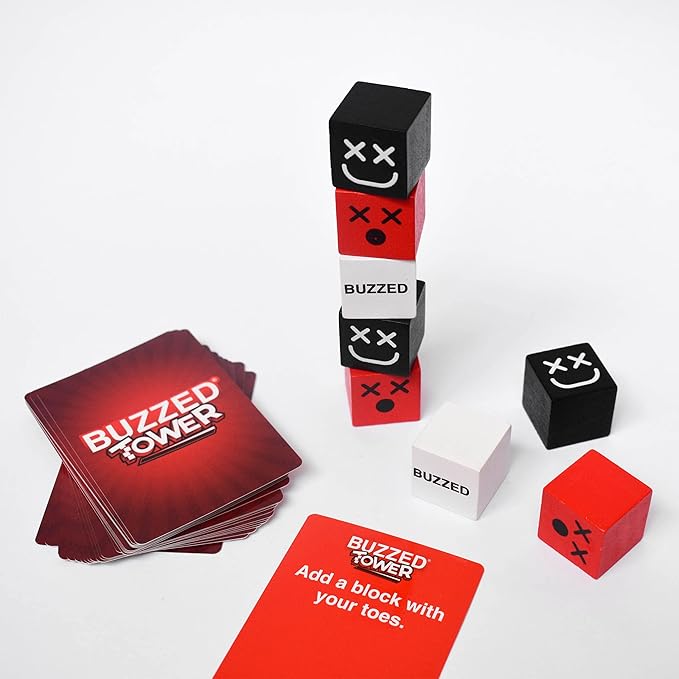 WHAT DO YOU MEME? Buzzed Tower: The Stack-and-Sip Drinking Card Game for Adults – Includes 30 Blocks, 80 Cards, and Big Laughs for Parties, Game Night, and Epic Bachelor Party Celebrations