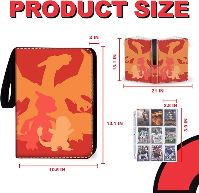 1008 Card Binder 9 Pocket, 3-Ring Trading Card Binder with 56 Page Removable Sleeves, High Storage Waterproof Trading Card Holder Collection Card Album Organizer Case for TCG Cards-3 Fire Dragon