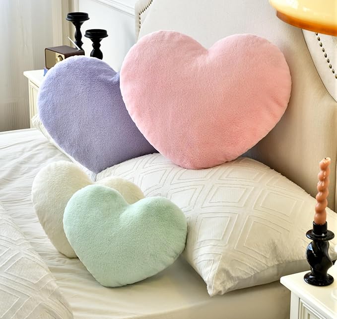 Petrella Throw Pillows Heart Pillow Cute Fuzzy Pillows for Bed Livingroom Home Decor Cushion Decorative Aesthetic Preppy Pillows Pink1,Small 13"x10"