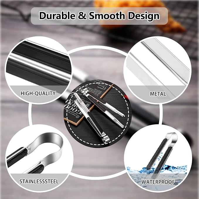 BBQ Tongs Premium Korean Cooking Heat Resistant Metal Kitchen Utensils Set for Frying Grilling Meat Hot Pot and Ice 12 inch Non Slip Grip Tongs for Cooking Essentials