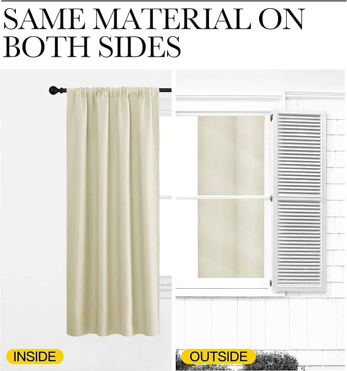 NICETOWN Blackout Curtains for Bedroom, Home Decorations Thermal Insulated Solid Rod Pocket Blackout Drapes for Cafe (Beige, One Pair, 42 x 45-inch)