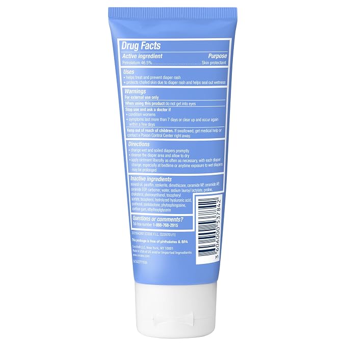 CeraVe Diaper Rash Cream, Baby Healing Ointment for Extra Dry, Cracked Skin, Diaper Cream with Ceramides & Vitamin E, Lanolin, Fragrance, Paraben, Dye, Phthalates & Sulfate Free, 3 Ounce