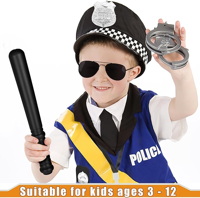 3 otters 9PCS Police Pretend Play Toy Set, Police Accessories for Kids Include Badge, Handcuffs, Walkie, and More for Dress Up Party, Role-playing, Christmas Gift for Kids 3-8
