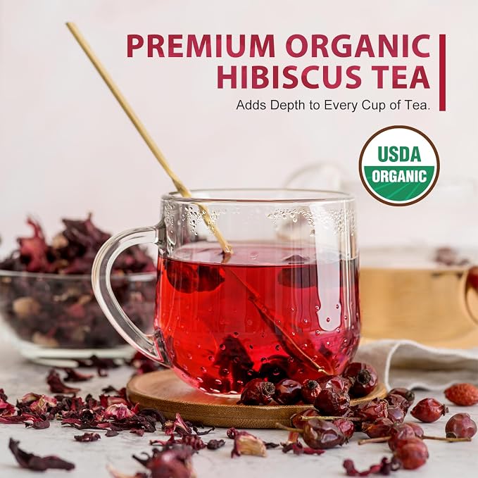 Soeos Organic Hibiscus Flower Herbal Tea, 1lb (16oz), Hibiscus Tea Loose Leaf, Bold Tart Flavor, Caffeine-Free & Naturally Refreshing, Perfect for Iced Tea, Hot Infusions, and Floral Blends