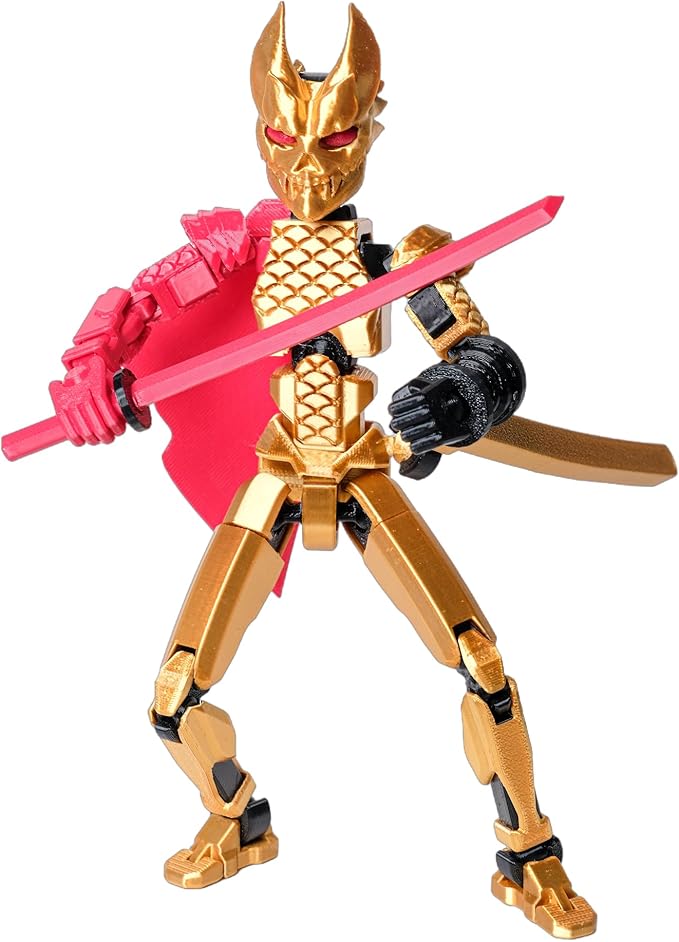 (Assembly Completed Dummy 20 Action Figure, 8.1 inches, Strong Magnetic Accessories, 10 in 1, 3D Printed Robot Multi-Jointed Movable，Oni Warrior Series (Gold)