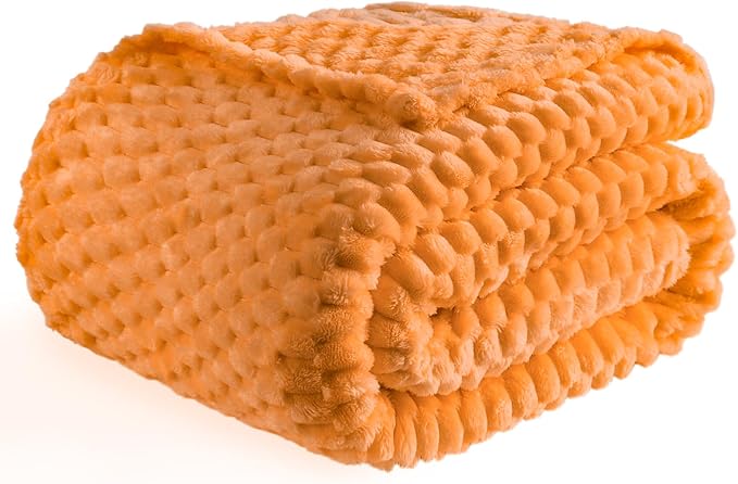 Bnuitland Flannel Throw Blanket, 300 GSM Fleece Cozy Warm Soft Home Decor Lightweight Bed Sofa Blanket for Adults, Suitable for All Seasons(Light Orange,50X71 inches with Pillow Cover)