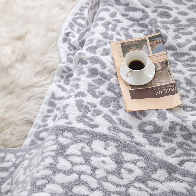 MH MYLUNE HOME Ultra Soft Leopard Throw Blanket Plush, Gray, 50"x60" | Reversible Cheetah Print Blanket, Comfy Fluffy Fuzzy Plush Blanket Throws for Couch Bed, Cozy Blankets for Women Gift