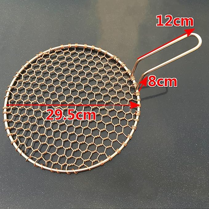 Copper Barbecue Grill Netting with Handle Round Barbecue Wire Mesh Steaming Cooling Baking Net for Korean BBQ