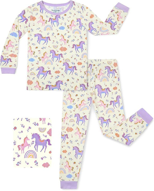 Bamboo Viscose Toddler Girls Kids Pajamas Unicorn Mermaid Pjs Long Sleeve Snug fit 12M-8Y 2pcs Soft Jammies