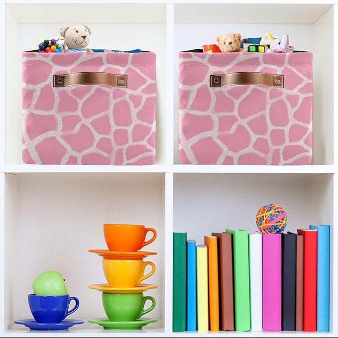 Aslsiy Storage Basket Abstract Modern Giraffe Print Nursery Bins Pink Baby Box Canvas Clothes Shelf Basket Laundry Hamper Gift Basket for Home Closet 1 Pcs