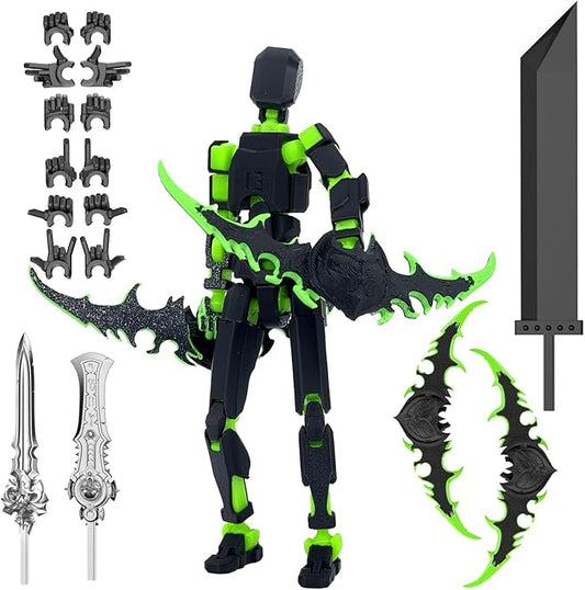 (Assembly Completed) 3D Printed Action Figure，T13 Robot Action Figure, T13 Collectible Action Figure Articulated, for Collectors Desktop Decorations ((Black Green))