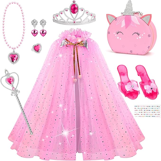 Heaning Princess Dress Up for Girls Costumes Accessories with Cape Christmas Birthday Gift Toys for 3-6 Year old Girl