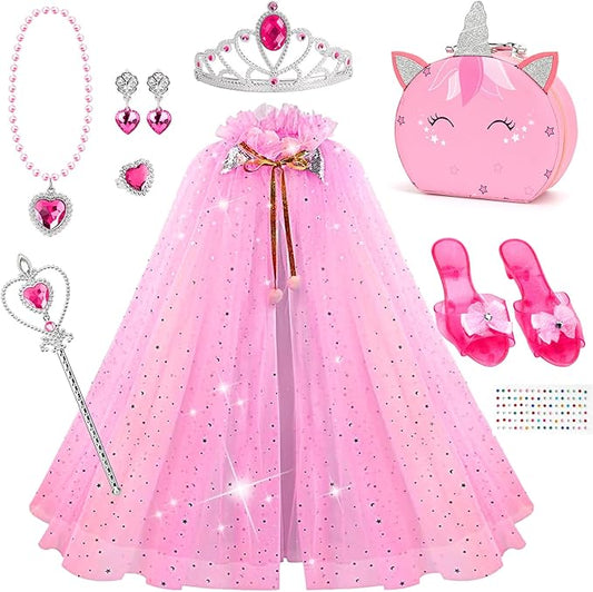 Heaning Princess Dress Up for Girls Costumes Accessories with Cape Christmas Birthday Gift Toys for 3-6 Year old Girl