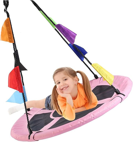 40 Inch Saucer Tree Swing for Kids, Outdoor Round Swing with Hanging Straps & Adjustable Ropes, Easy Assembly
