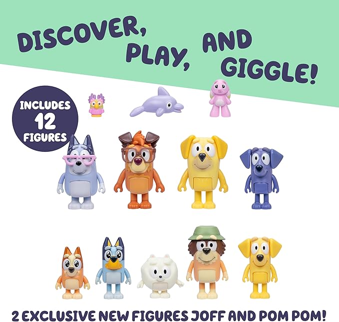 Bluey Super Fan Figurines for Toddlers Set, 11 Character Pack with Exclusive Figures, Toddler Figurine Toys Includes, Bingo & More, Ages 3+