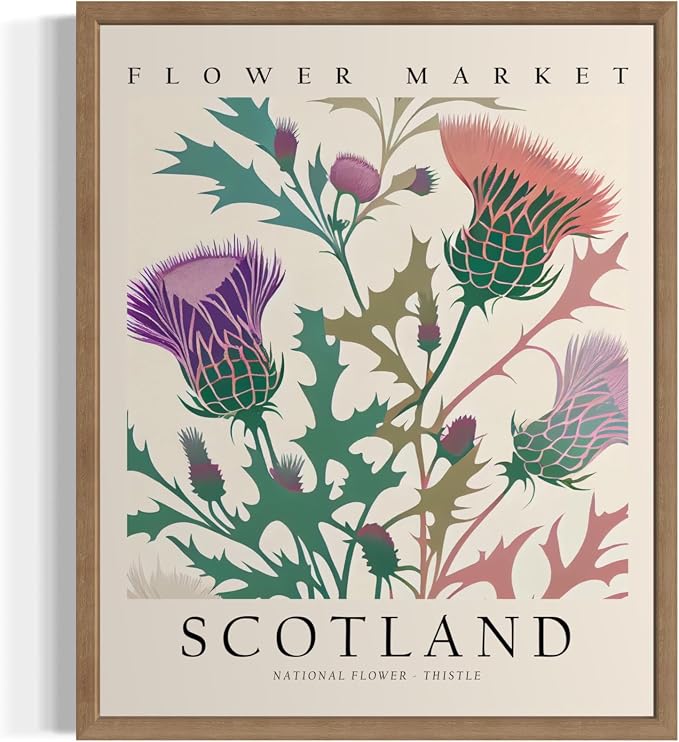 Scotland Flower Market Art Print Poster, Wall Art Floral Painting Botanical Decor for Bedroom, Kitchen, Bathroom Livingroom Decoration 82B (Scotland, 20"L x 16"W, Wood Frame)
